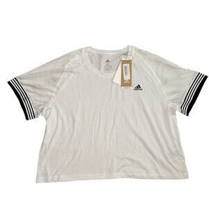 XL - white adidas cropped workout shirt with breathable shoulders
